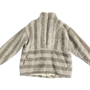 Lanius Gray Wool Sweater Jacket L Hemp Silk Lining Eco Boho Striped Germany